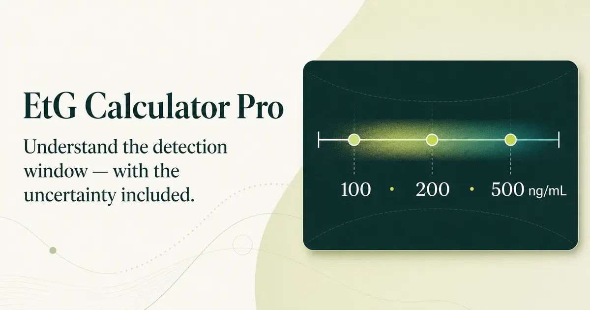 EtG calculator urine detection window chart comparing 100, 200, and 500 ng/mL cutoffs