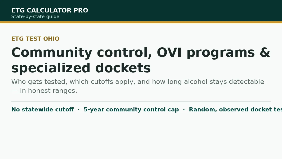 Featured graphic: EtG testing in Ohio—community control, OVI programs, specialized dockets and post-release control, with an Ohio motif