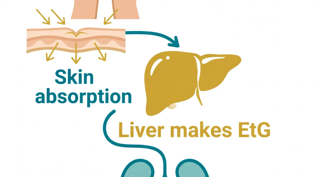 How ethanol from hand sanitizer reaches urine: inhalation and skin absorption, then the liver converts it to EtG