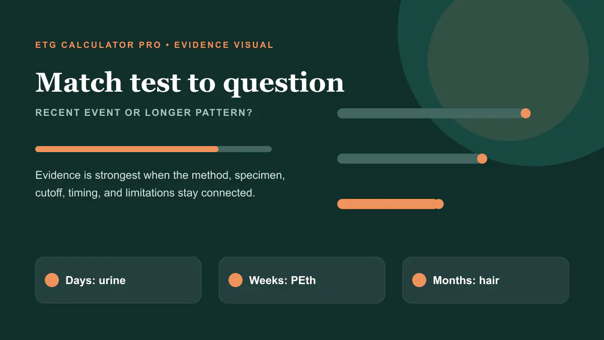 Decision guide for choosing urine EtG or hair EtG based on the testing question